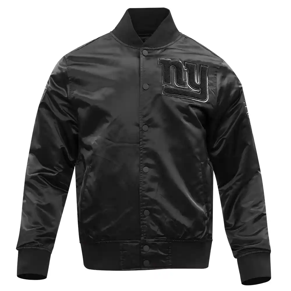 New York Giants Triple Black Black Satin Varsity Jacket