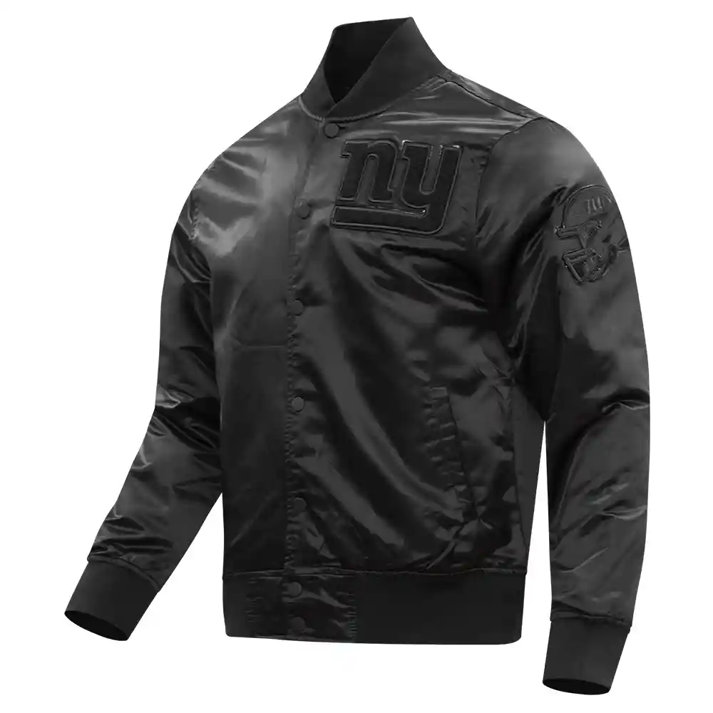 Alternative view of New York Giants Triple Black Black Satin Varsity Jacket