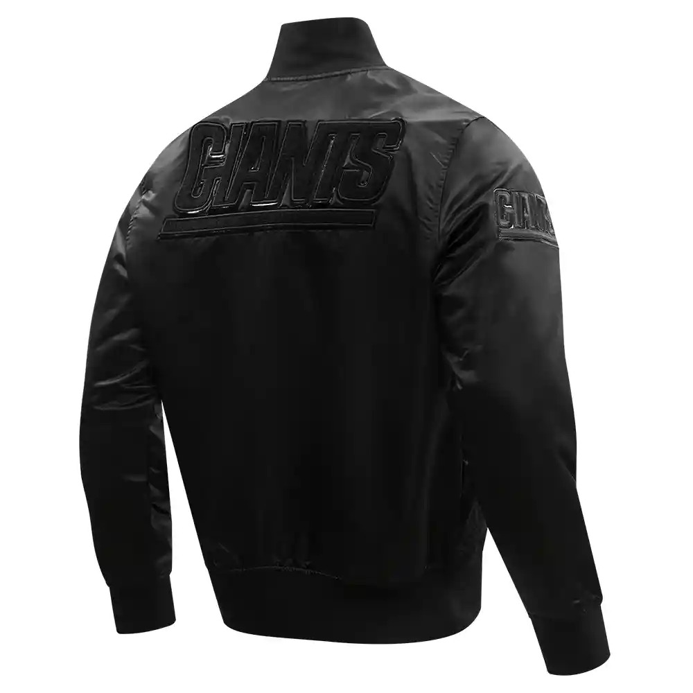 New York Giants Triple Black Black Satin Varsity Jacket - Image 3