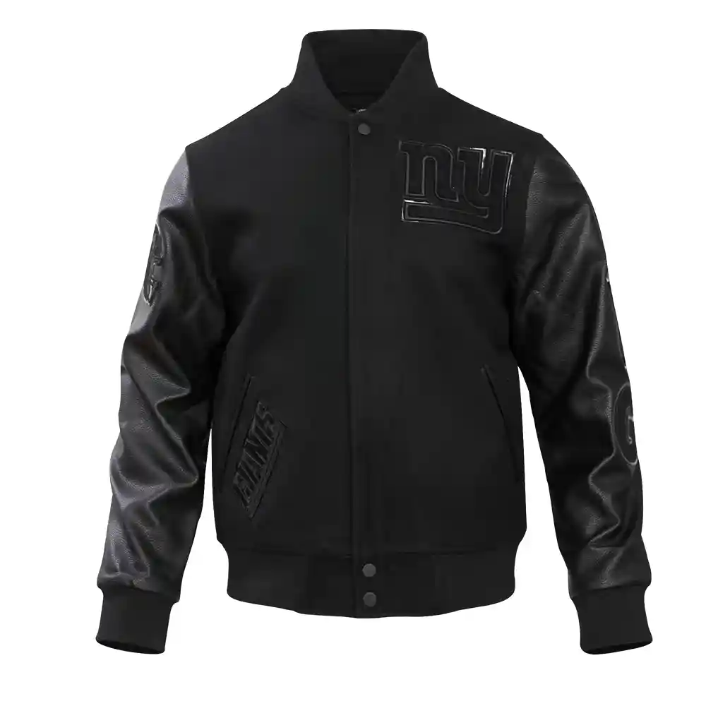 New York Giants Triple Black Black Wool/Leather Varsity Jacket