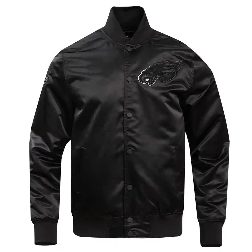 Philadelphia Eagles Triple Black Black Satin Varsity Jacket
