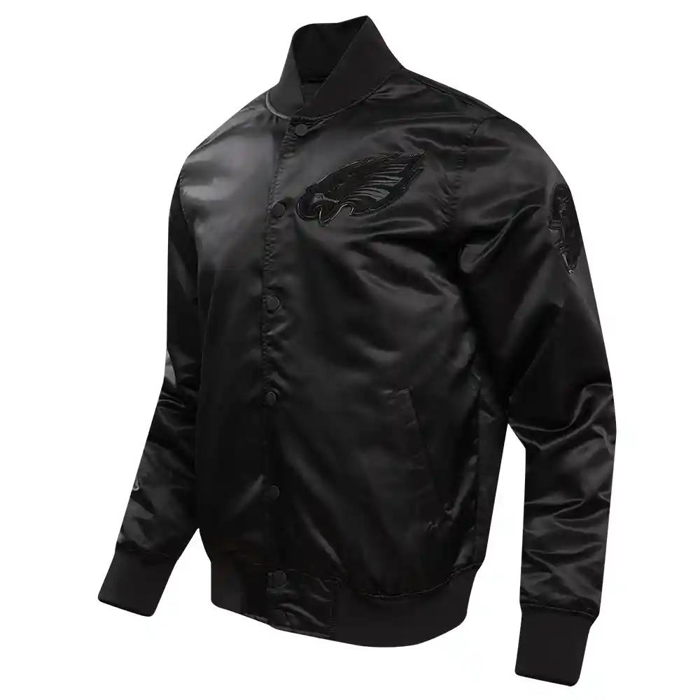 Alternative view of Philadelphia Eagles Triple Black Black Satin Varsity Jacket