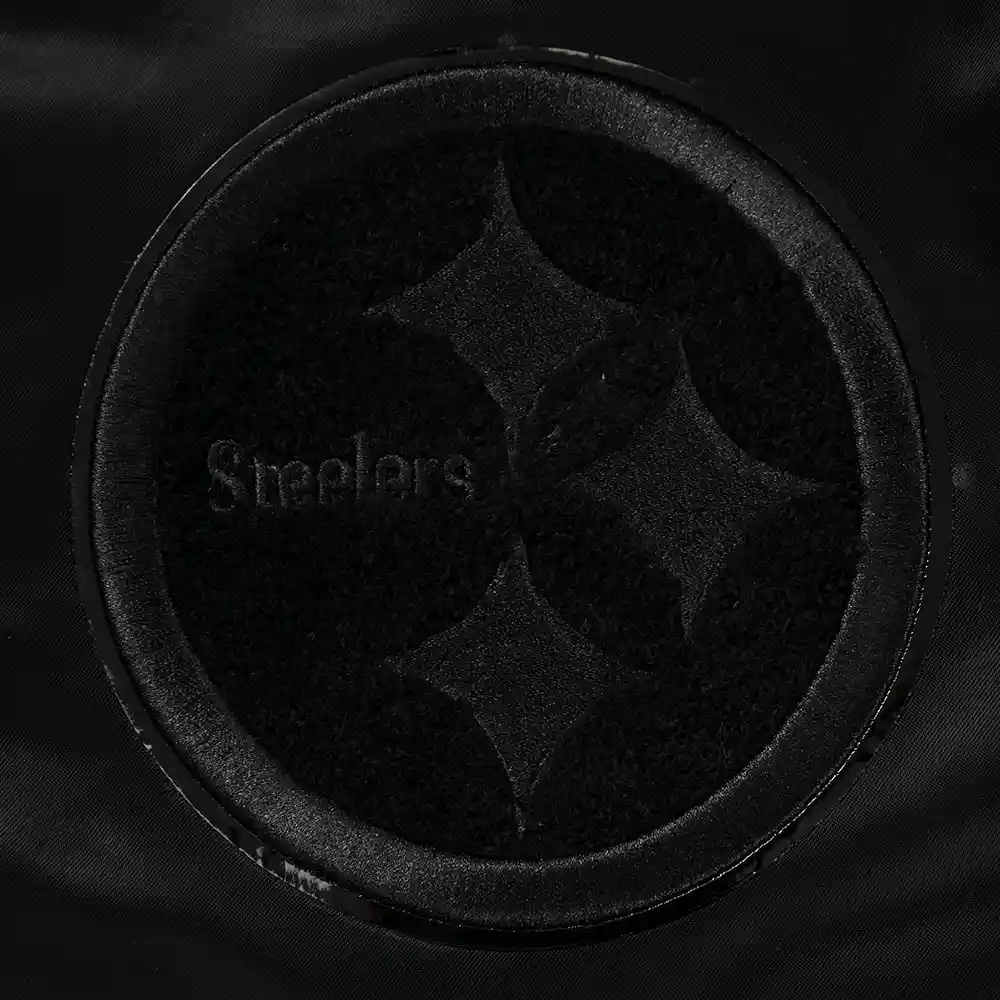 Pittsburgh Steelers Triple Black Black Satin Varsity Jacket - Image 5