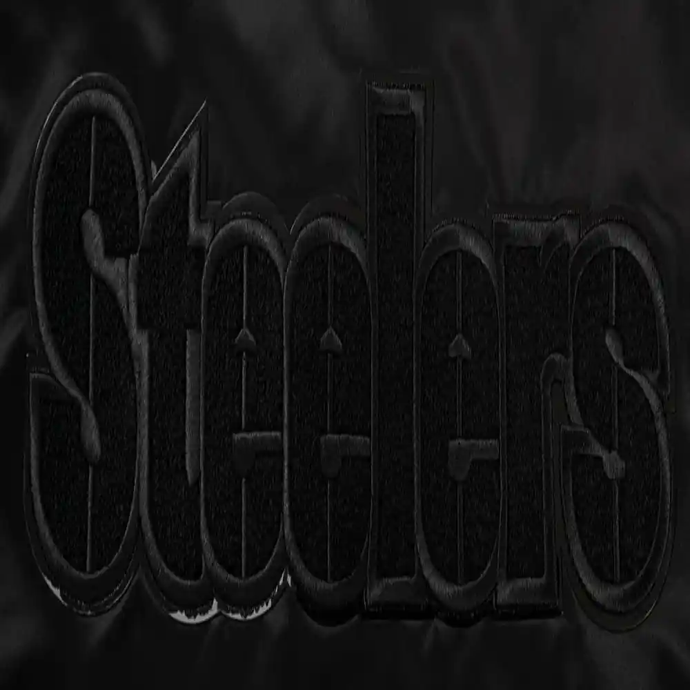 Pittsburgh Steelers Triple Black Black Satin Varsity Jacket - Image 6