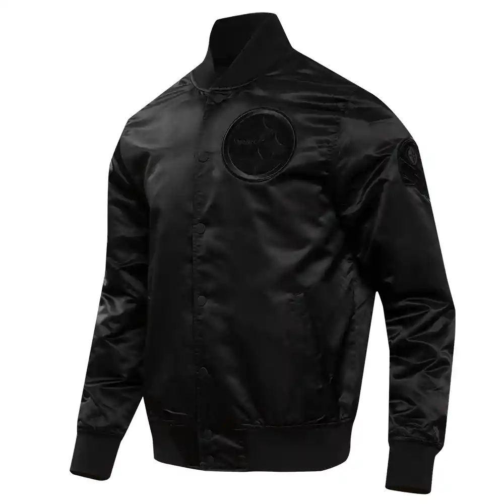 Alternative view of Pittsburgh Steelers Triple Black Black Satin Varsity Jacket