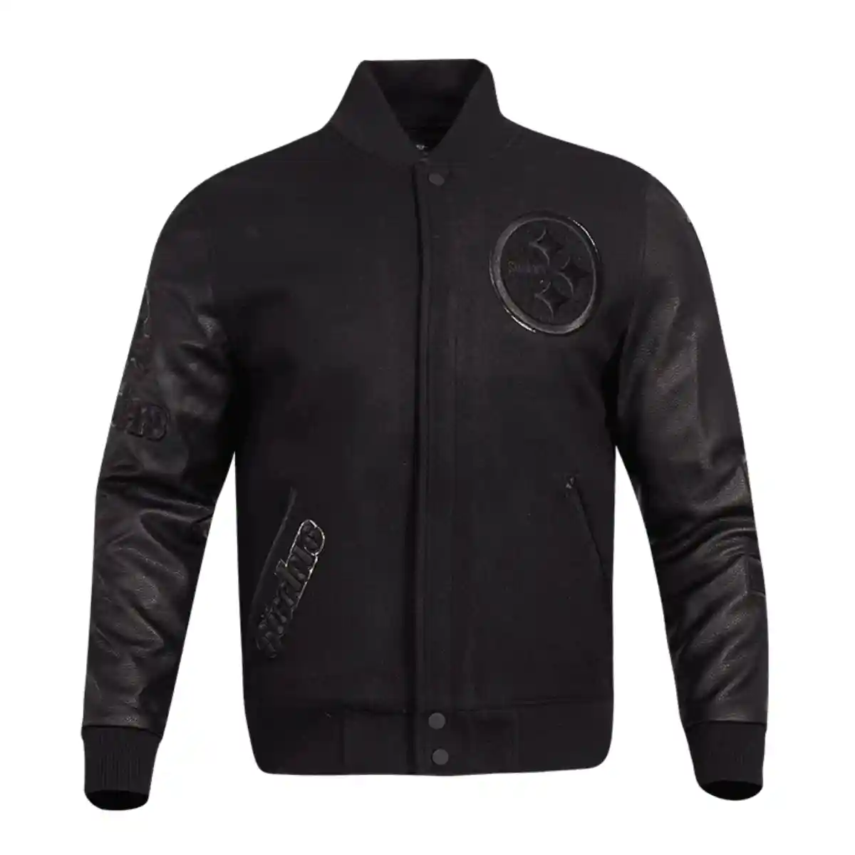 Pittsburgh Steelers Triple Black Black Wool/Leather Varsity Jacket