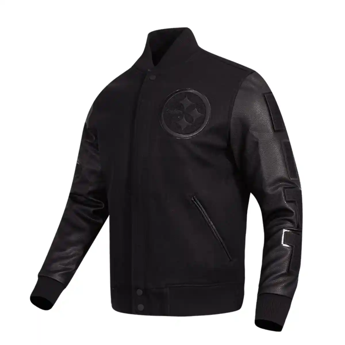 Alternative view of Pittsburgh Steelers Triple Black Black Wool/Leather Varsity Jacket