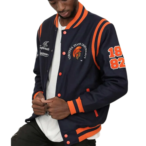 Virginia State Trojans Black Wool Bomber Varsity Jacket