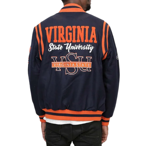 Alternative view of Virginia State Trojans Black Wool Bomber Varsity Jacket