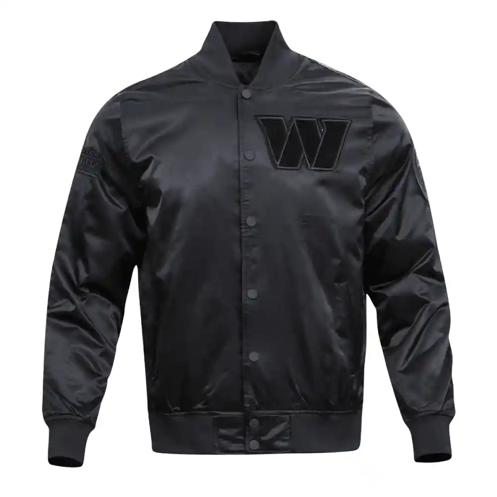 Washington Commanders Triple Black Satin Varsity Jacket