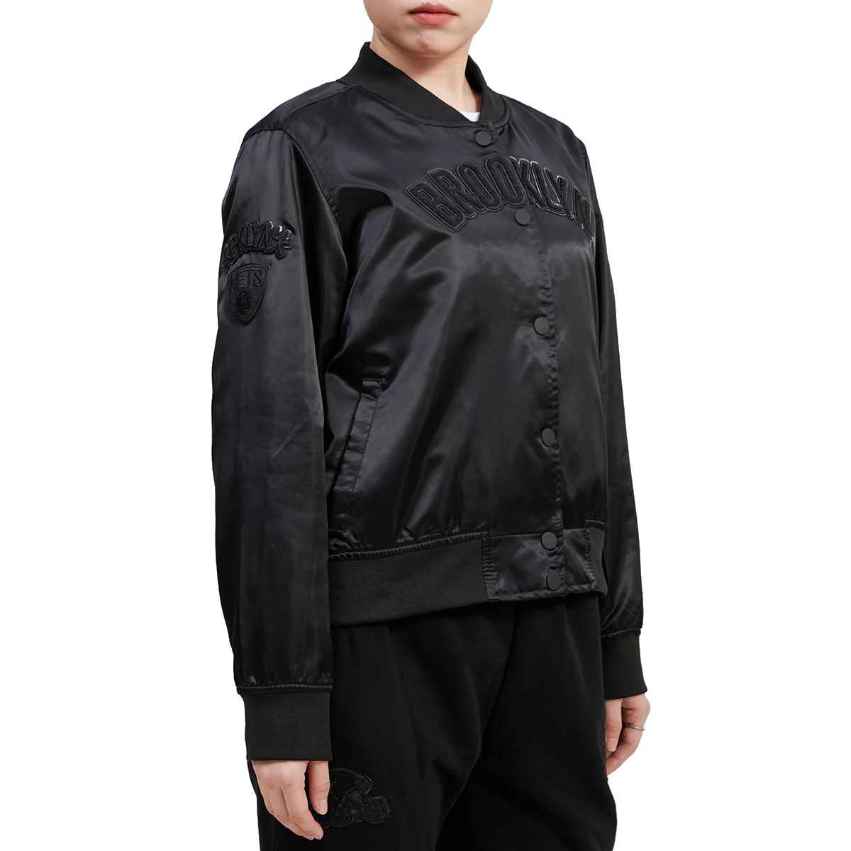 Alternative view of Woman's Brooklyn Nets Triple Black Satin Varsity Jacket