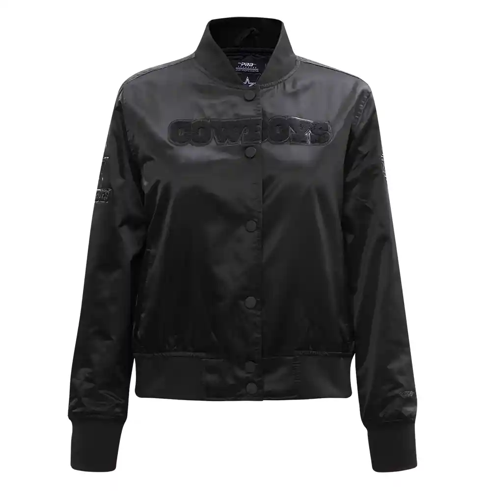 Woman's Dallas Cowboys Triple Black Black Satin Varsity Jacket