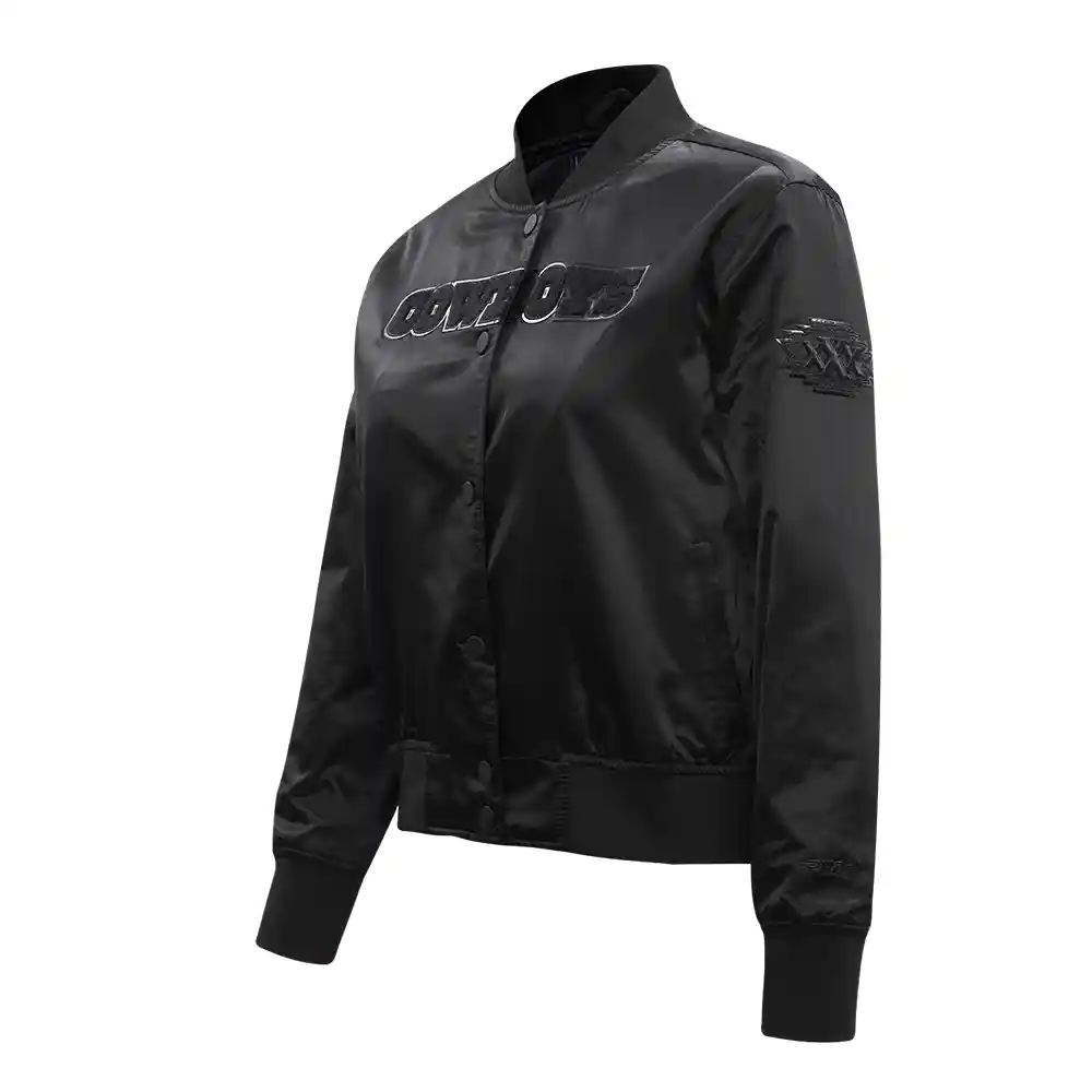 Alternative view of Woman's Dallas Cowboys Triple Black Black Satin Varsity Jacket