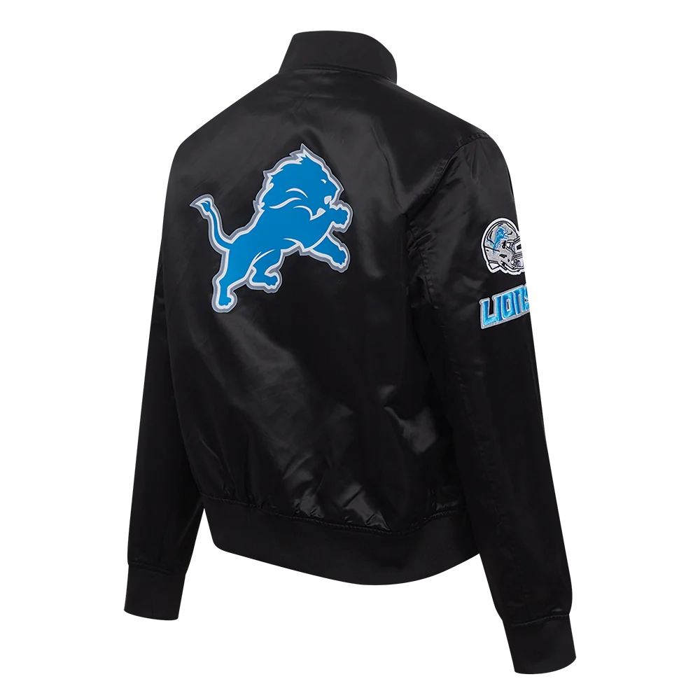 Woman's Detroit Lions Classic Black Satin Varsity Jacket - Image 3