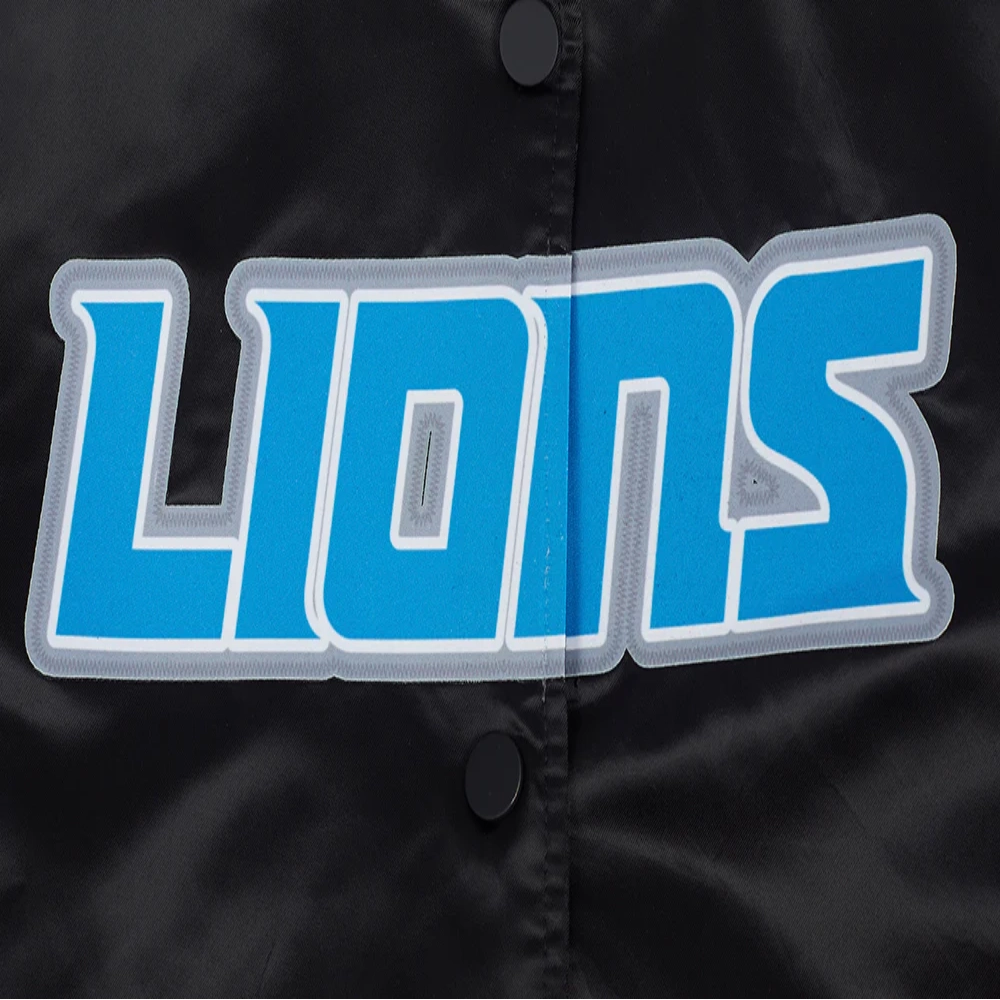 Woman's Detroit Lions Classic Black Satin Varsity Jacket - Image 5