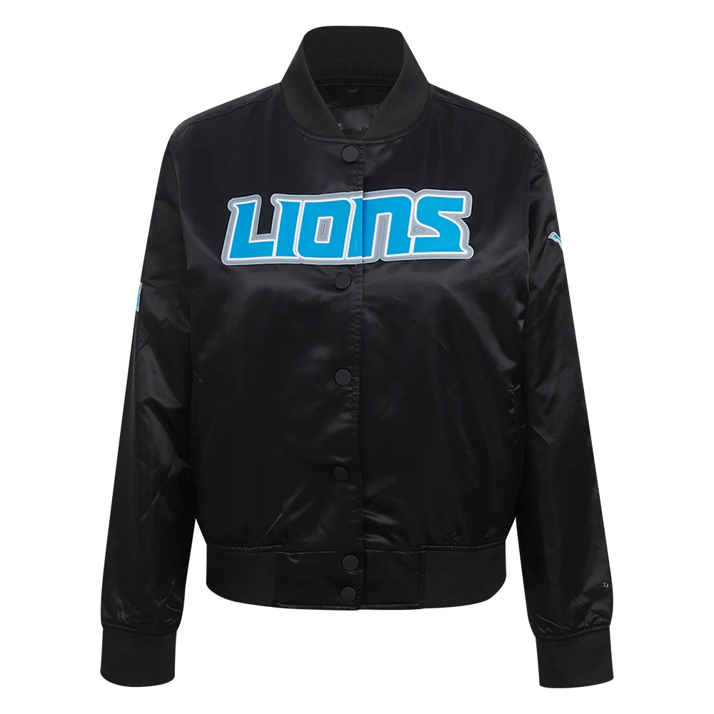 Woman's Detroit Lions Classic Black Satin Varsity Jacket