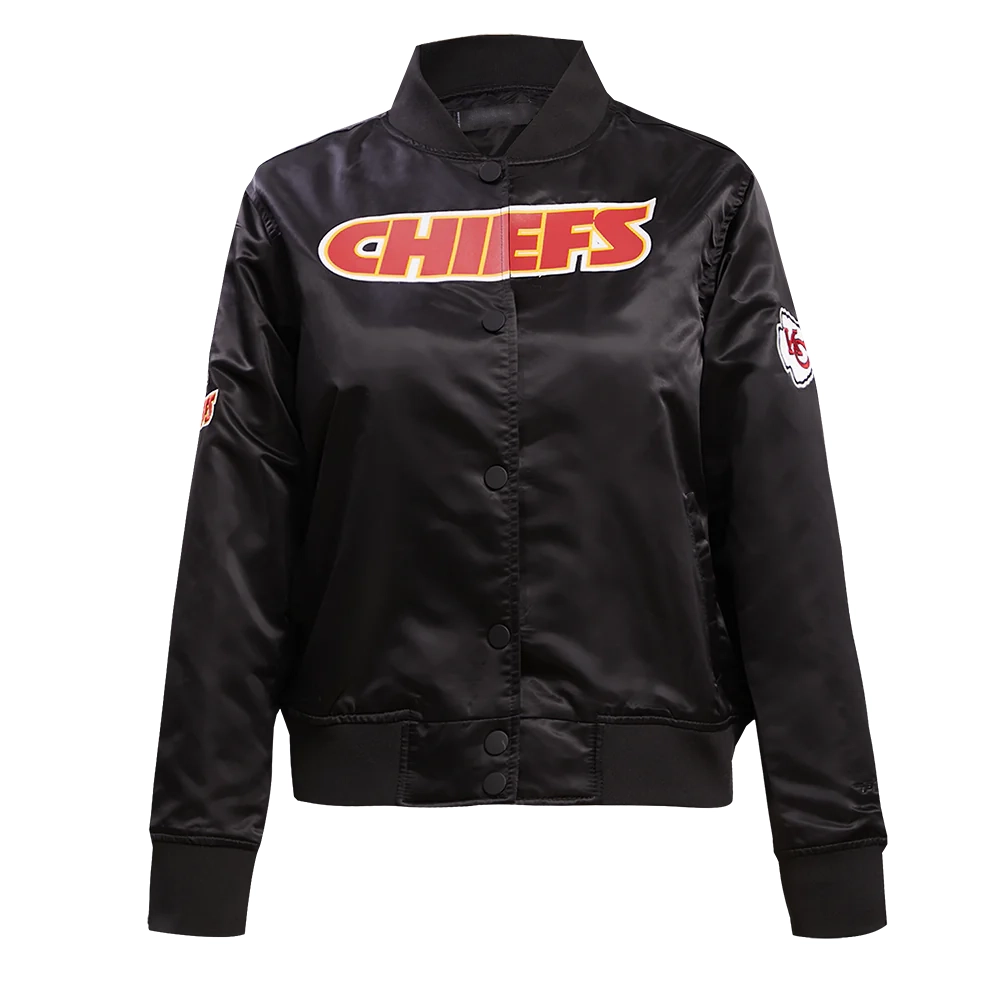 Woman's Kansas City Chiefs Classic Black Satin Varsity Jacket