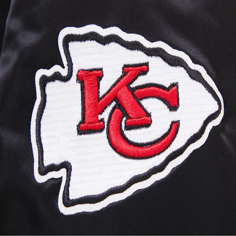 Woman's Kansas City Chiefs Classic Black Satin Varsity Jacket - Image 7