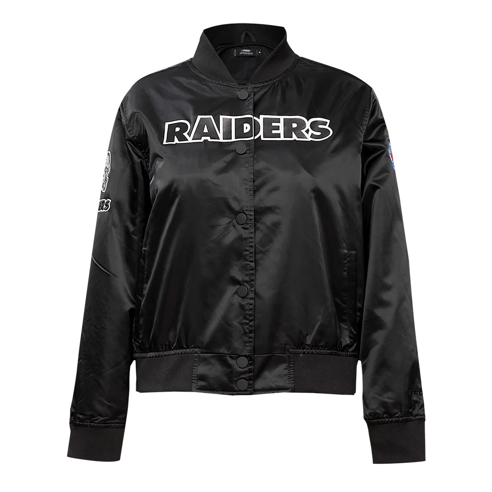 Woman's Las Vegas Raiders Classic Black Satin Varsity Jacket