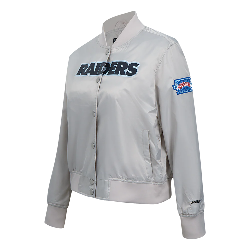 Alternative view of Woman's Las Vegas Raiders Classic Silver Satin Varsity Jacket