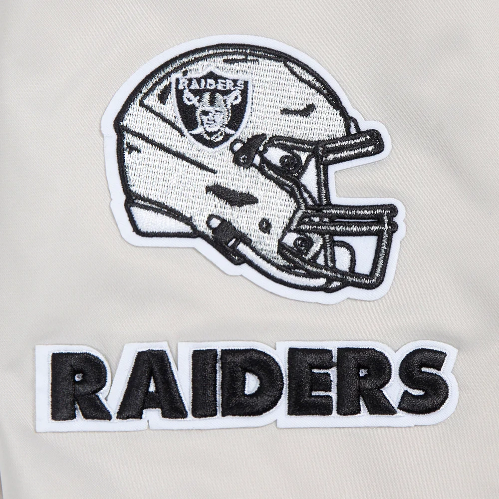 Woman's Las Vegas Raiders Classic Silver Satin Varsity Jacket - Image 7