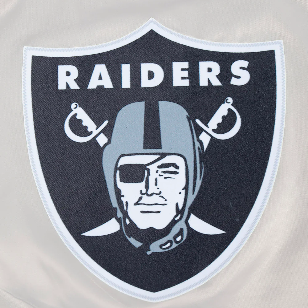 Woman's Las Vegas Raiders Classic Silver Satin Varsity Jacket - Image 6