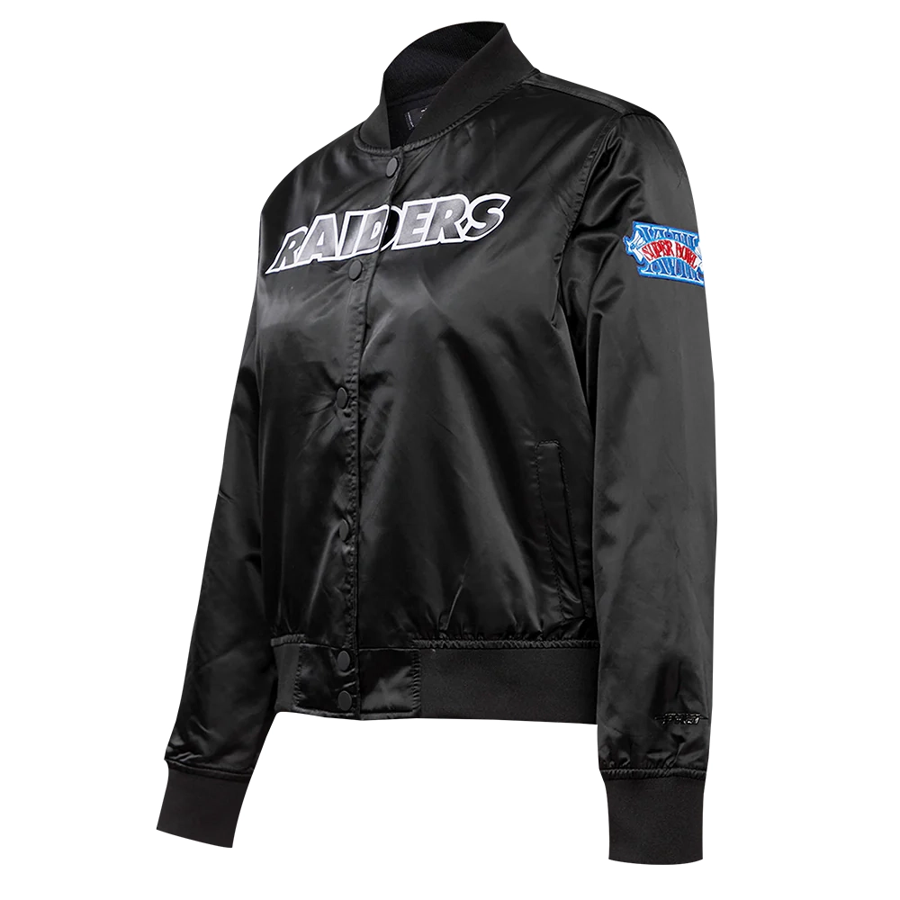 Alternative view of Woman's Las Vegas Raiders Classic Black Satin Varsity Jacket