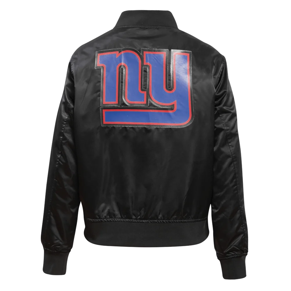 Woman's New York Giants Classic Black Satin Varsity Jacket - Image 4
