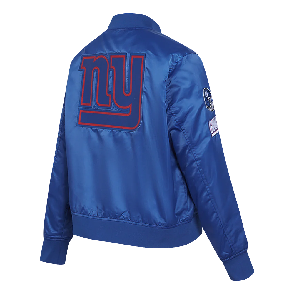 Woman's New York Giants Classic Blue Satin Varsity Jacket - Image 3
