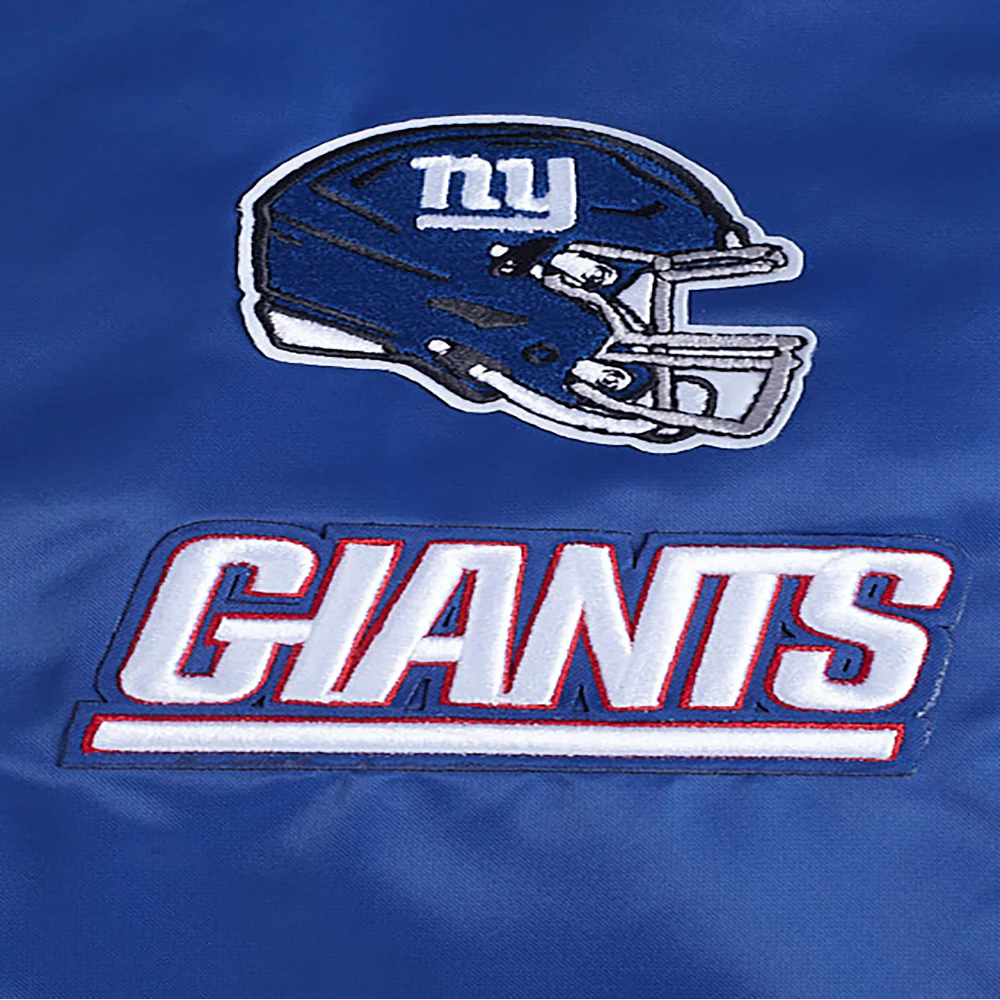 Woman's New York Giants Classic Blue Satin Varsity Jacket - Image 7