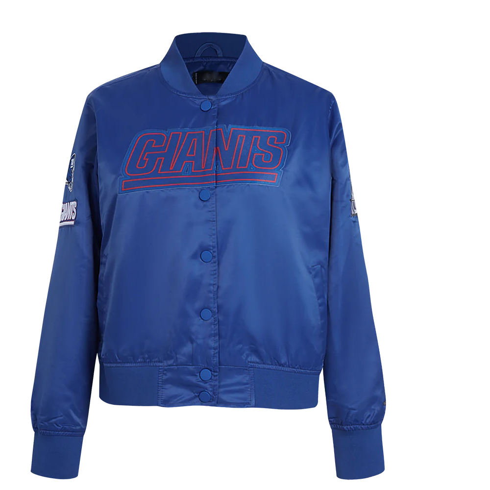 Woman's New York Giants Classic Blue Satin Varsity Jacket