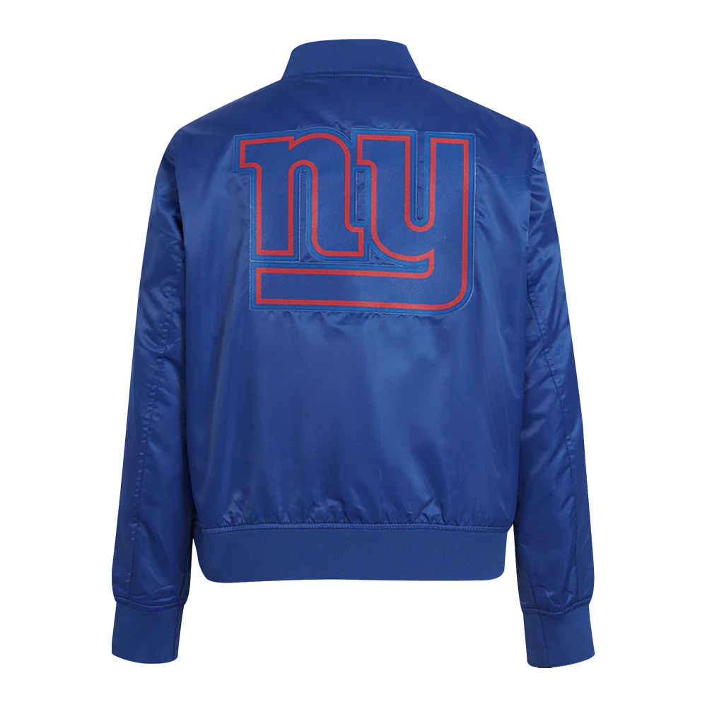 Woman's New York Giants Classic Blue Satin Varsity Jacket - Image 4