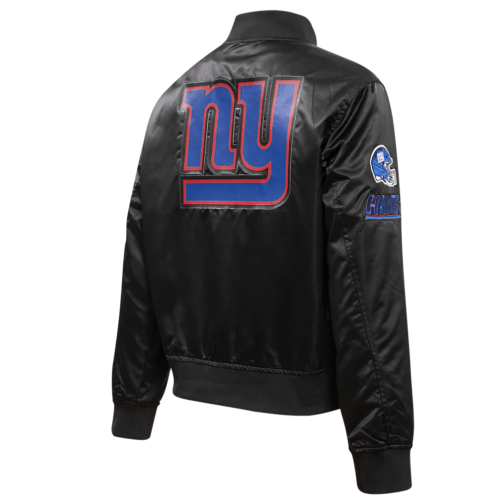 Woman's New York Giants Classic Black Satin Varsity Jacket - Image 3