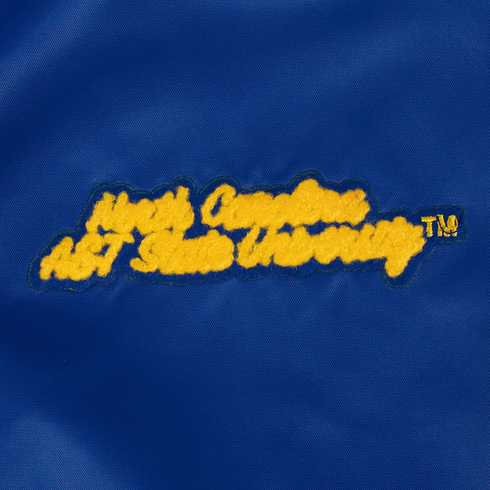 Woman's North Carolina A&T Aggies Classic Blue Satin Varsity Jacket - Image 5
