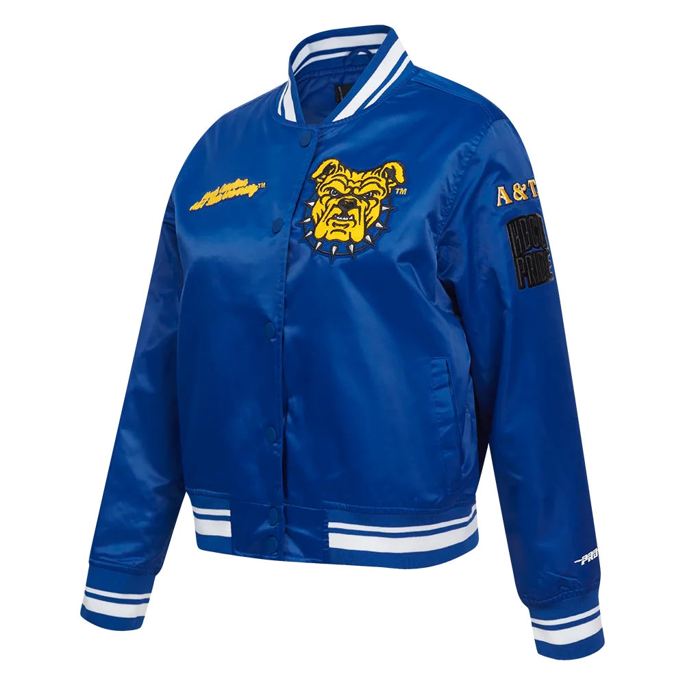 Alternative view of Woman's North Carolina A&T Aggies Classic Blue Satin Varsity Jacket