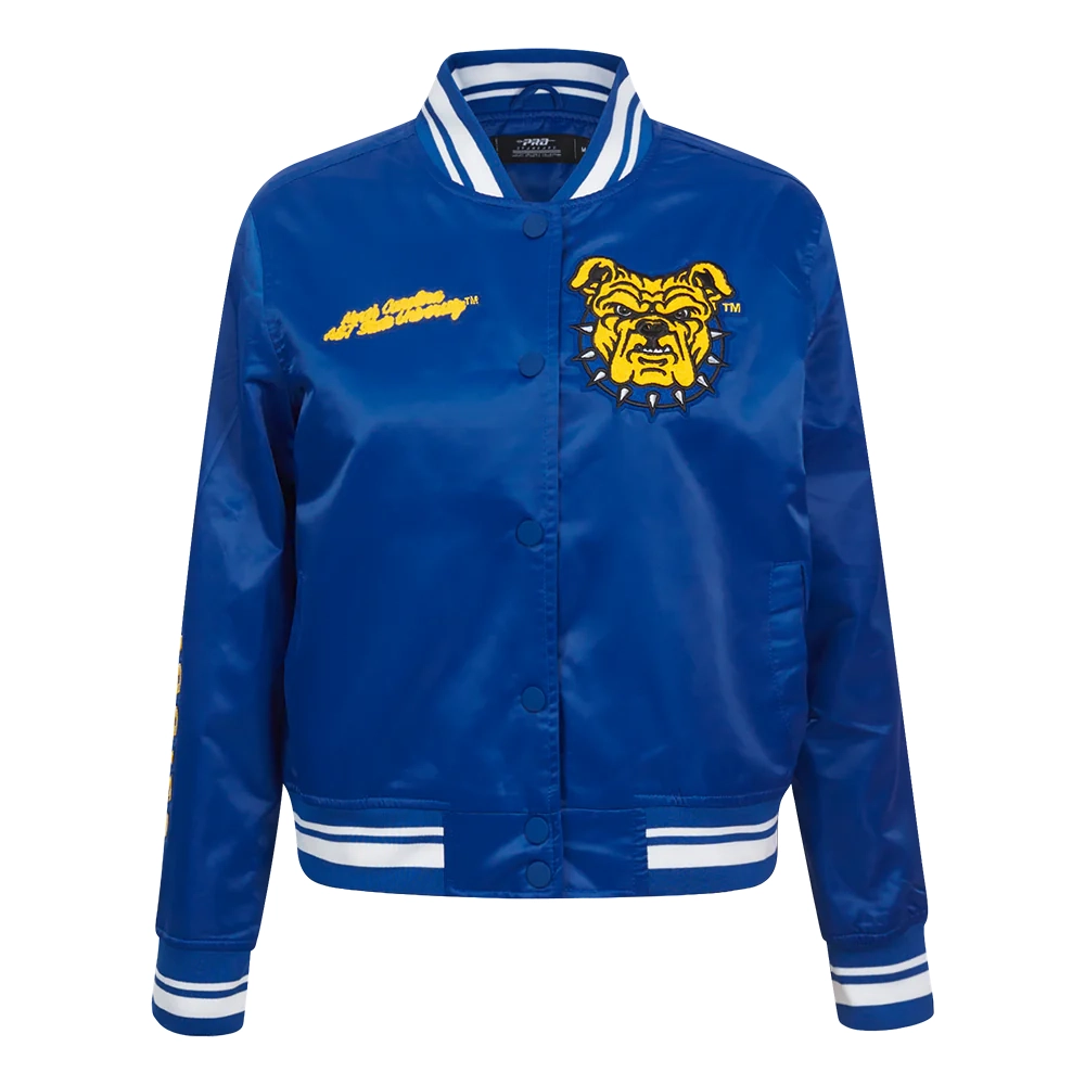 Woman's North Carolina A&T Aggies Classic Blue Satin Varsity Jacket