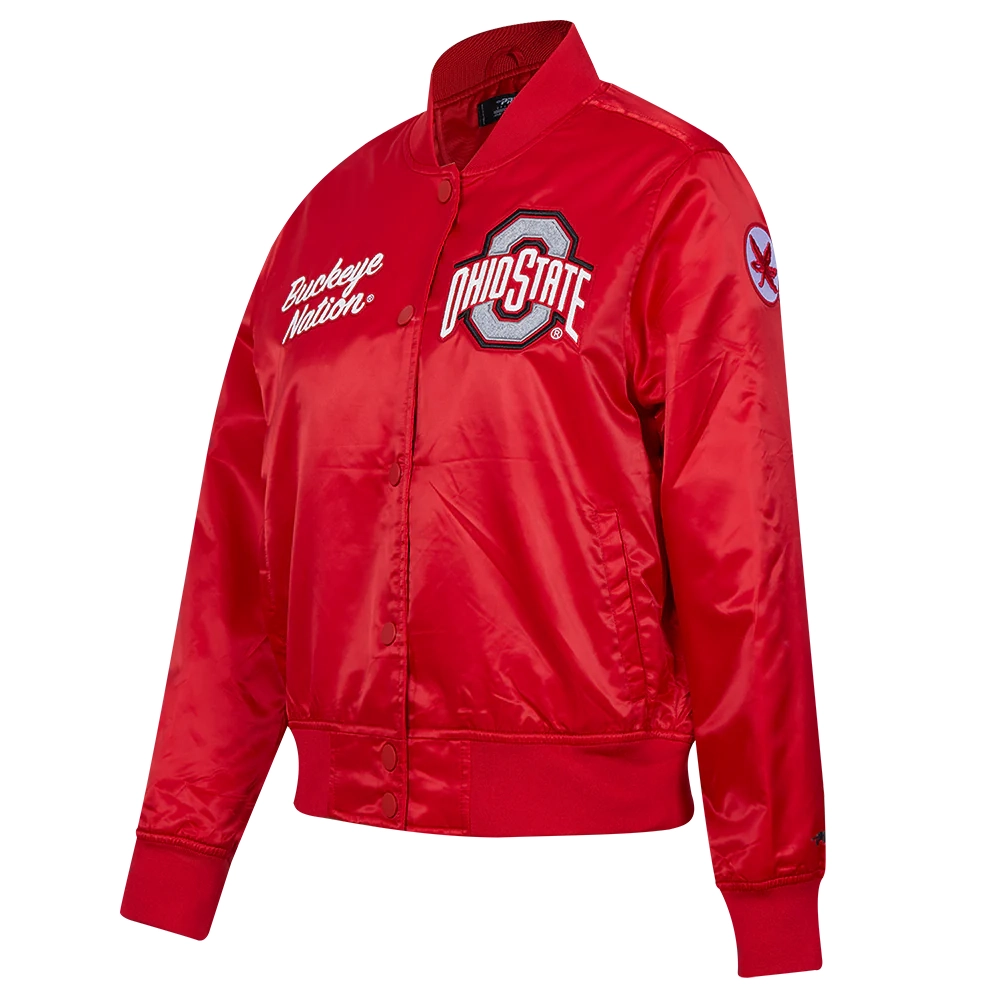 Alternative view of Woman's Ohio State Buckeyes Classic Red Satin Varsity Jacket