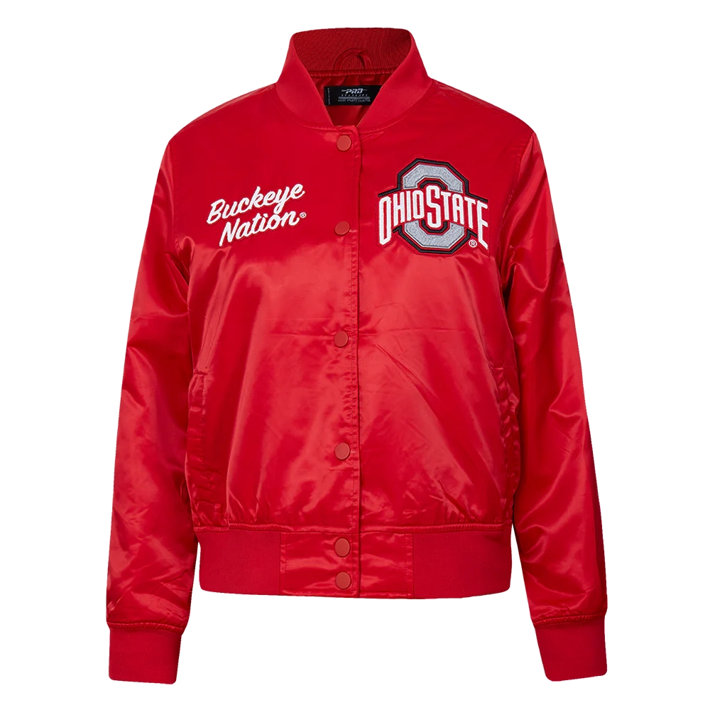 Woman's Ohio State Buckeyes Classic Red Satin Varsity Jacket
