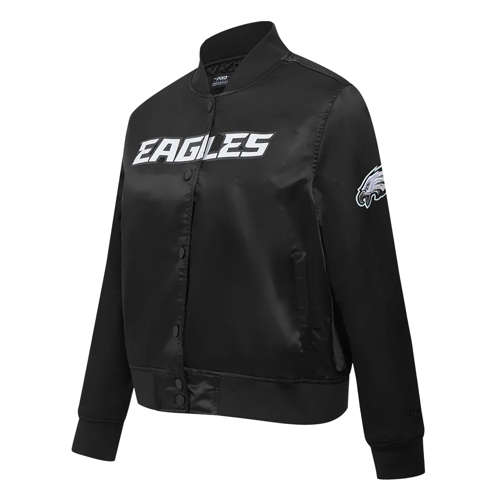Alternative view of Woman's Philadelphia Eagles Classic Black Satin Varsity Jacket