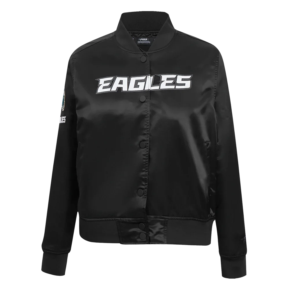 Woman's Philadelphia Eagles Classic Black Satin Varsity Jacket