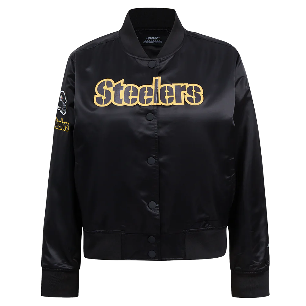 Woman's Pittsburgh Steelers Classic Black Satin Varsity Jacket
