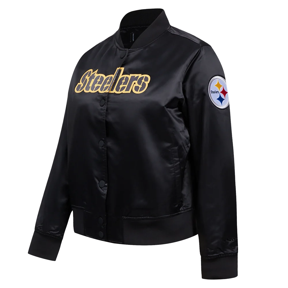 Alternative view of Woman's Pittsburgh Steelers Classic Black Satin Varsity Jacket