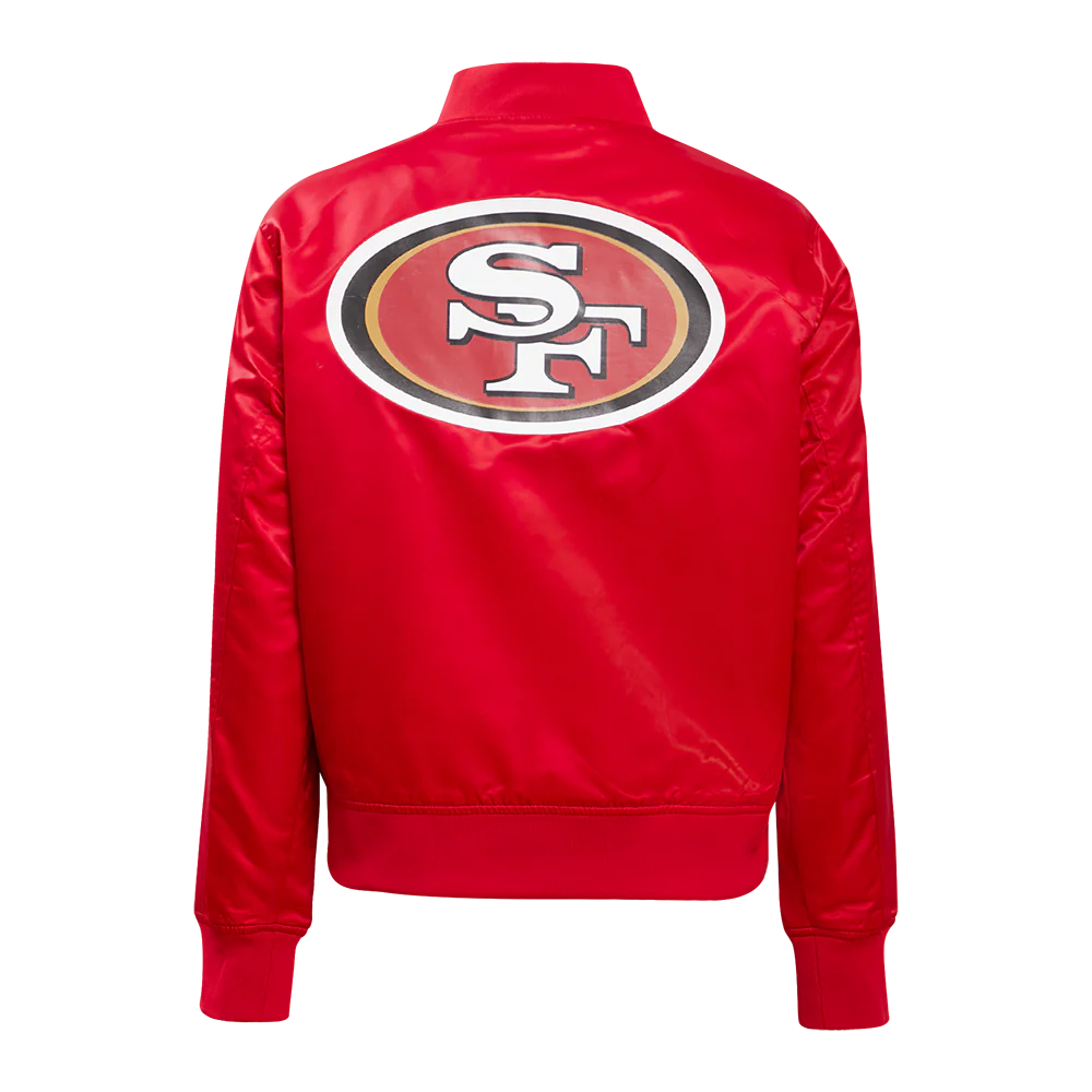 Woman's San Francisco 49ers Classic Red Satin Varsity Jacket - Image 4