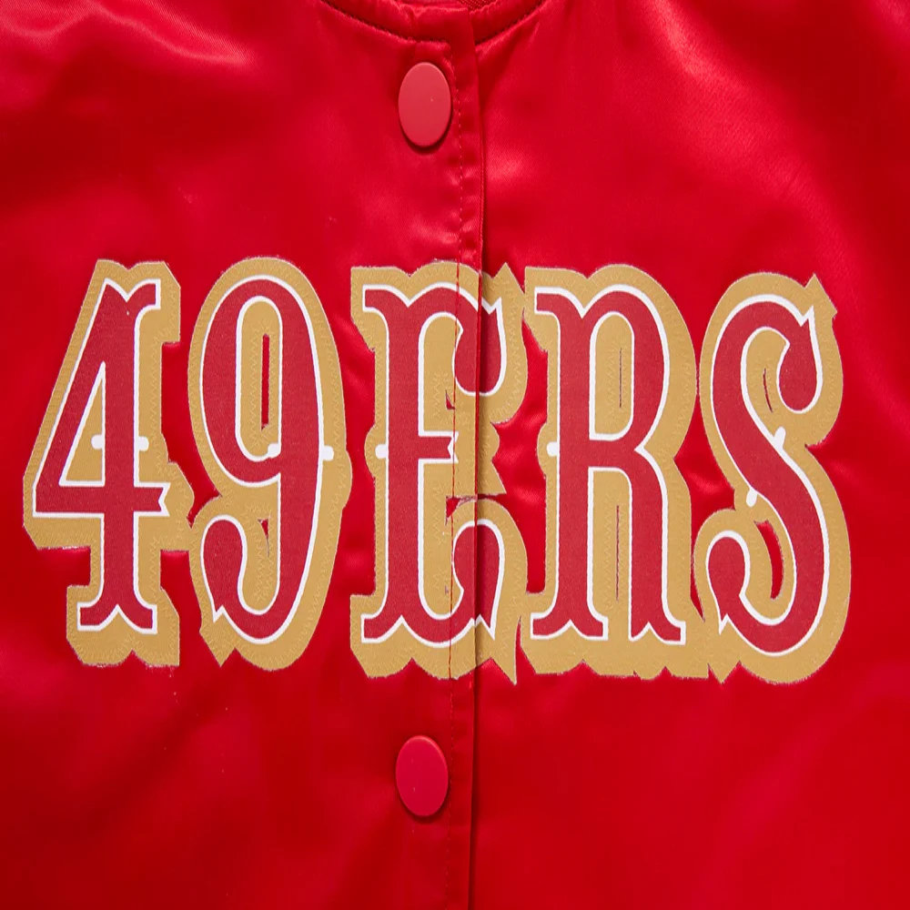 Woman's San Francisco 49ers Classic Red Satin Varsity Jacket - Image 6