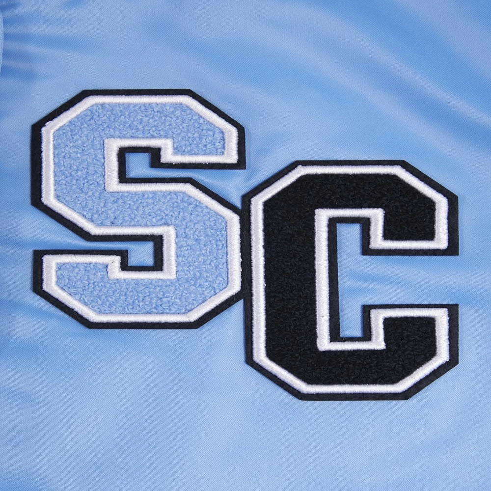 Woman's Spelman College Jaguars Classic Blue Satin Varsity Jacket - Image 6