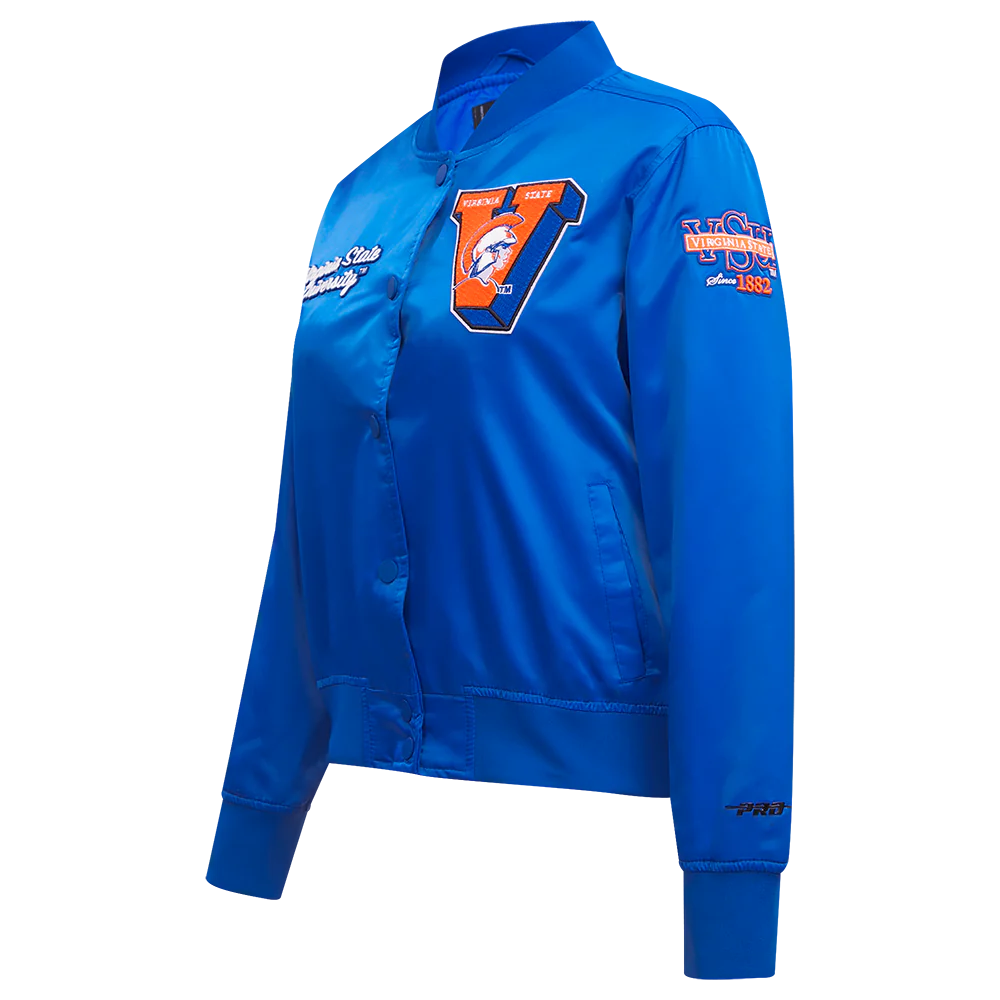 Alternative view of Woman's The Virginia State Trojans Classic Blue Satin Varsity Jacket