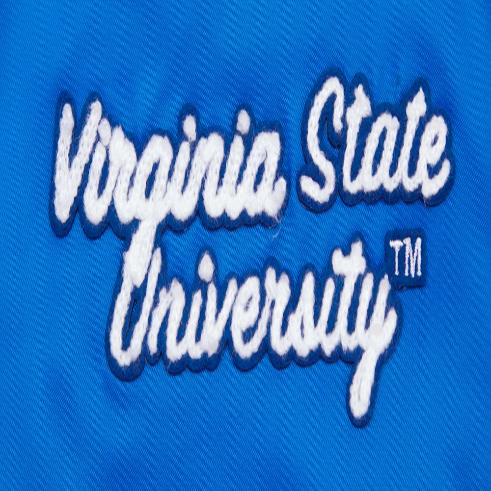 Woman's The Virginia State Trojans Classic Blue Satin Varsity Jacket - Image 5