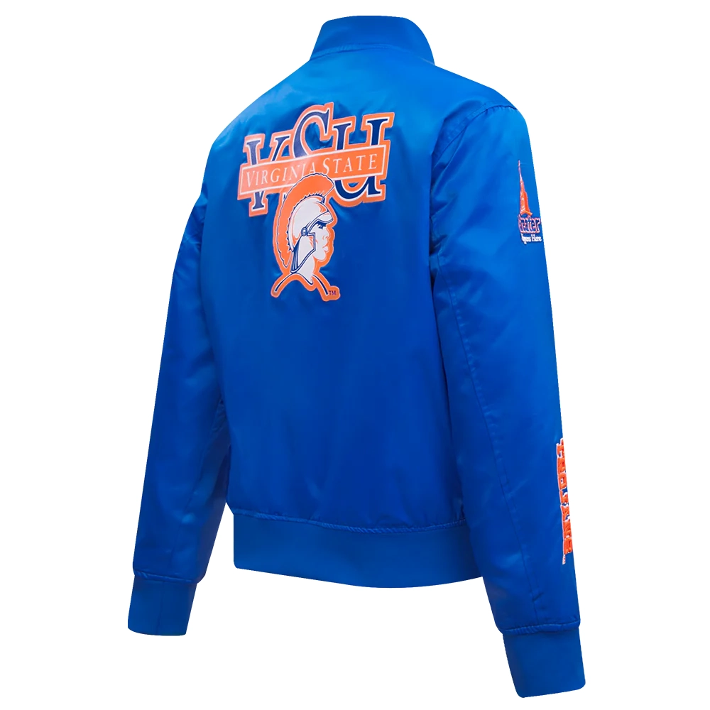 Woman's The Virginia State Trojans Classic Blue Satin Varsity Jacket - Image 3