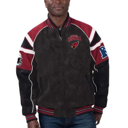 Arizona Cardinals Suede Black Full-Zip Suede Leather Varsity Jacket
