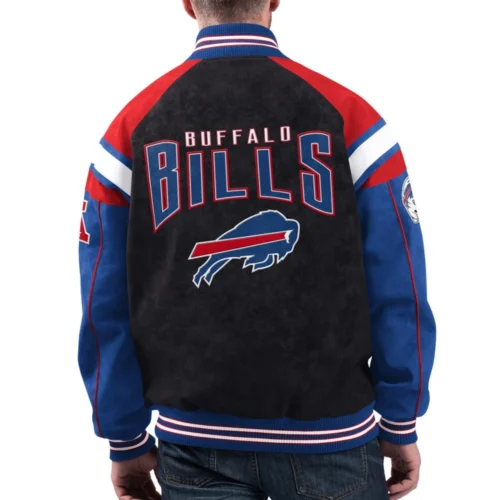 Alternative view of Buffalo Bills Suede Raglan Full-Zip Bomber Varsity Jacket